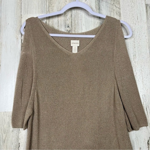 Chico’s Catalina Cold Shoulder Blouse Top Womens Size Medium Gold Knit Glam Chic - Picture 5 of 12